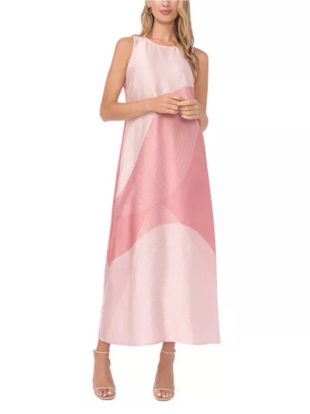 NWT Vince Camuto Crew Neck Pink Colorblock Maxi Dress